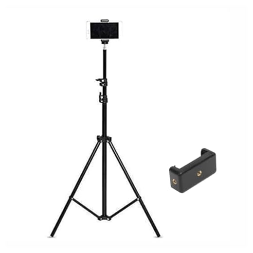 Tygot Lightweight & Portable Portable 7 Feet (84 Inch) Long Tripod Stand with Adjustable Mobile Clip Holder for All Mobiles & Cameras (Black)