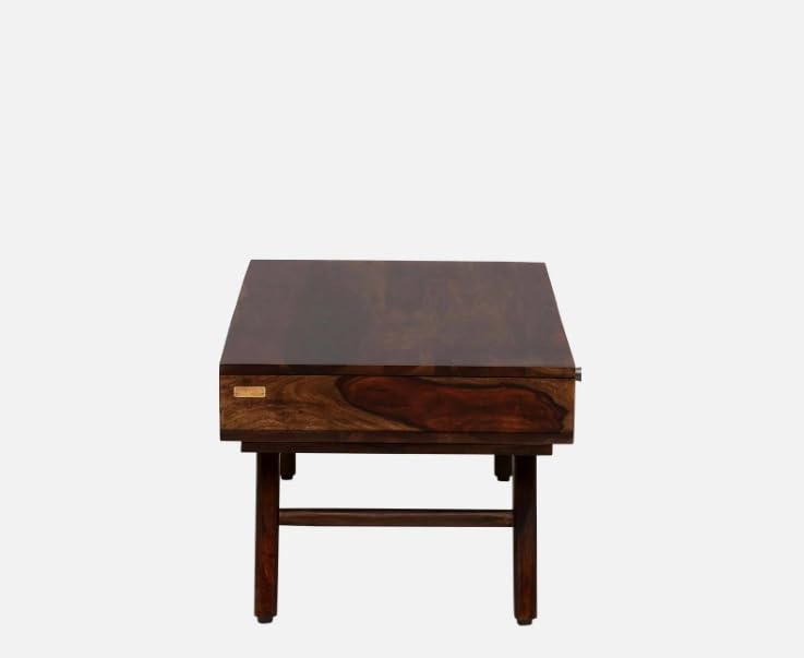 Image of Sheesham Wood Rectangular Center Coffee Table for Living Room | Centre Table with Drawer & Shelf Storage for Drawing Room, Office & Home | Teak Finish