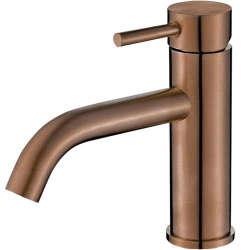 VALAZ Grifo Lavabo Rosa Cepillado Protección PVD | Grifo Monomando Lavabo, Mezclador Agua Fría y Caliente, Ahorro de Agua | Instalación Facil y Rápida | Latón, Inoxidable, Elegante, Serie Jabalon