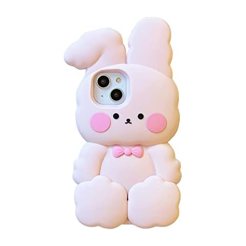 YAKVOOK Bunny for iPhone 15 Pro Case, Kawaii Phone Cases Cases 3D Silicone Cartoon Cotton Rabbit Case Fun Apply to iPhone 15 Pro Cute Case Soft Rubber Shockproof Protective Case for Women Girls Cover