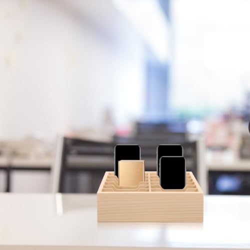 VILLCASE 12 Grids Cell Phone Storage Box: Wooden Holder - Multi-Compartment Calculator - Desk Organizer for Classroom Office
