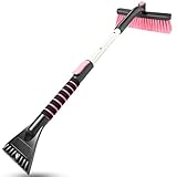 SEAAES Ice Scraper with Snow Brush for Car Windshield, Upgraded Extendable Snow Brush with Foam Grip for Truck SUV Vehicle Windows - Pink