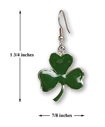 St. Patrick's Day Irish Shamrock Dangle Earrings Green Enamel On Silver Finish Pewter #TOP2