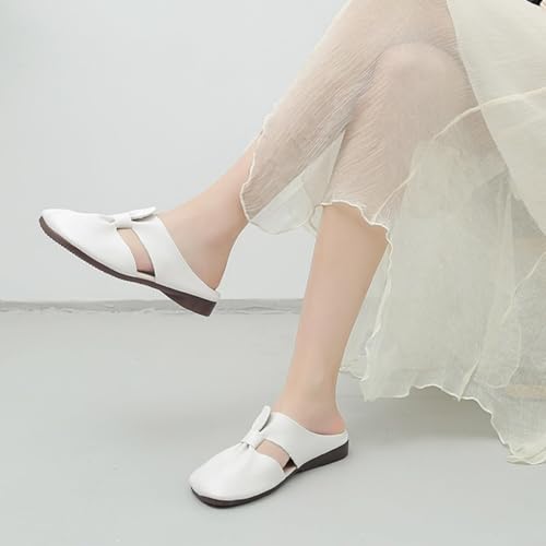 Flat Mules for Women Cut Out Design Round Toe Backless Mules & Clogs with Bow Summer Casual Hollow Out Slippers Lightweight Non-Slip Sandals2