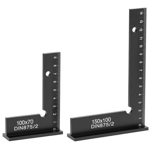 QWORK® 2 Piezas escuadra carpintero 90°, 100 x 70 mm y 150 x 100 mm ángulo de carpentería de aleación de aluminio con escala en centímetros, para procesamiento de metales y en taller