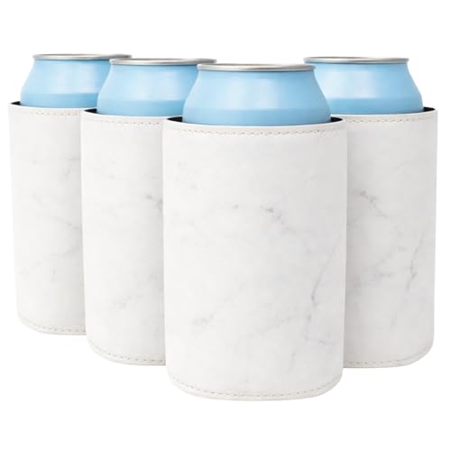 Image of TahoeBay Leatherette Can Cooler Sleeves in Bulk, 12-Pack, Marble | Blank Faux Leather, Plain Neoprene Beer Coolers for 12 oz Cans, Blanks for Heat Transfer Vinyl, Groomsmen Gifts, Party Favors