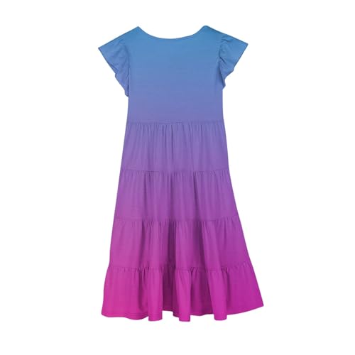 Girls Summer Gradient Dress Ruffle Sleeve Beach Dresses Layered Swing Midi Sundress with Pockets4