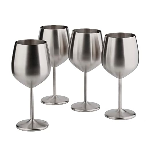 ARORA Taça de vinho de aço inoxidável 530 ml - Conjunto de 4 prata fosca - 9 cm P x 21 cm A