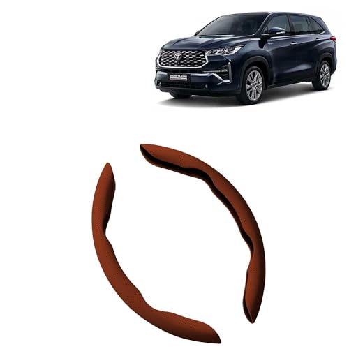 Image of KINGSWAY Premium PU Leatherette Tan Steering Wheel Grip Cover Compatible with Toyota Innova Hycross (Year 2023 Onwards) - Universal Use Stylish and Non-Slip Car Interior Accessories, Set of 2 Pieces