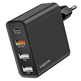 Couleur : noir LogiLink 4 adaptateurs de Charge USB 48 W, 1 Port USB-C PD (PowerDelivery) et 3 Ports USB-A QC (QuickCharge), Charge Rapide, 4 appareils, Surcharge de surintensité, surchauffe, Surcharge, surtension