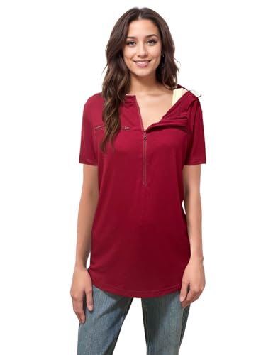 Youdiao Chemo Port Shirts for Women Short Sleeve Post-Surgery Recovery with 2 Side Snaps Dual Zipper Dialysis Cancer Clothing