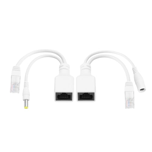 Passive PoE Injector and PoE Splitter, 10/100Mbps, DC 5V-24V Input/Output, 5.5x2.1mm DC Connector RJ45 Cable, Power Over Ethernet and Network Switch Cables,1 Pair