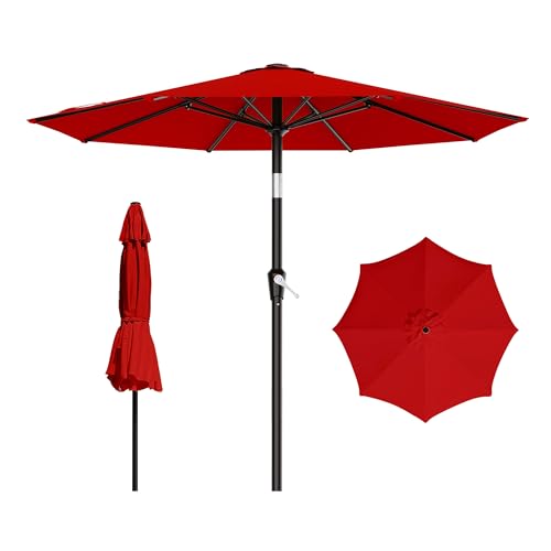 AreShark 9 FT Patio Umbrella for Outdoor Outdoor Table Umbrella with Push Button Tilt and Crank Outdoor Patio Umbrellas with 8 Sturdy Ribs for Market Garden Pool (Red)