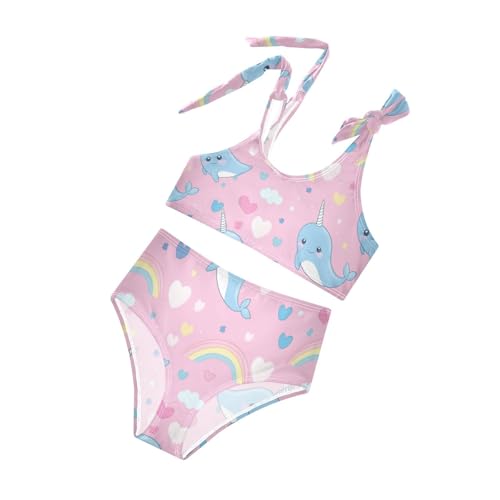 Plaaee Girls' 2 Piece Swimsuits Light Blue Narwhals Cute Bikini Set Bathing Suit 4T4