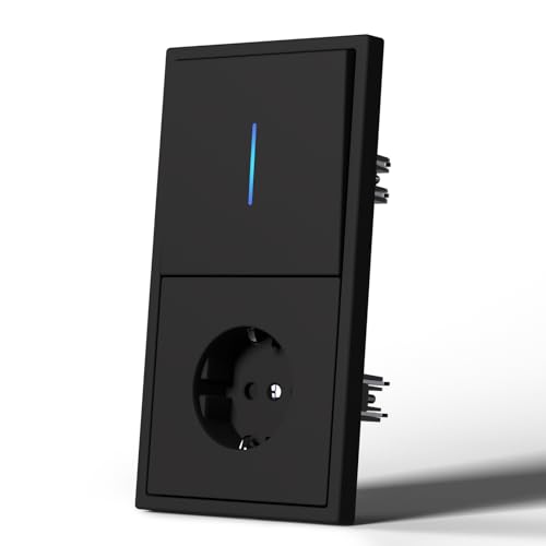 MVAVA Lichtschalter mit Steckdose 1 Fach 1 Weg Lichtschalter Unterputz mit Federanschlüsse Vertikal Montierbar Seidig-Matte Wandschalter mit LED Kontrollleuchte 80mm*150mm Schwarz M3-Serie