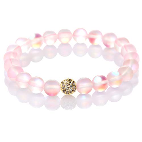 Summer Love 8 Mm Mystic Glowing Mermaid Glass Bracelet Moonstone Beaded Stretch Bracelet With Zircon Crystal Beads #TOP30