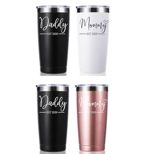 Daddy and Mommy Est 2026 20 OZ Tumbler.New Parents Gifts for Couples.Pregnancy Announcement Anniversary Parents to be Gift.Gifts for New Dad New Mom Mother's Day Father's Day.(Black&Rose Gold) by momocici - Used condition - US$14.50