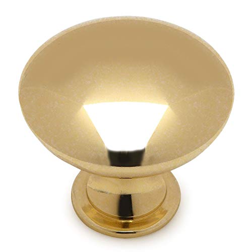 Cosmas 10 Pack 5305PB Polished Brass Traditional Round Solid Cabinet Hardware Knob - 1-1/4" Diameter