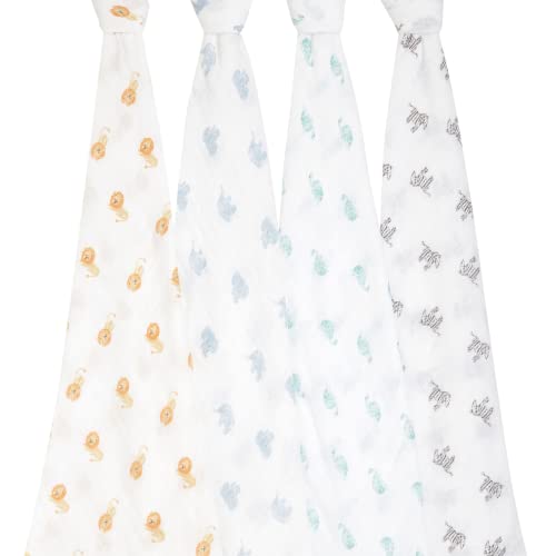 Image of aden + anais Boutique Organic Swaddle Blanket 4-Pack - 100% Organic Cotton Muslin, Large, Soft, Breathable Receiving Blankets for Infants - Lightweight Multi-Use Baby Swaddles, Animal Kingdom