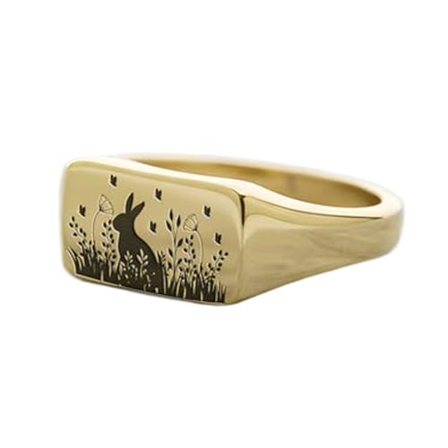 Bijou cadeau original bague lapin rectangulaire argent et or