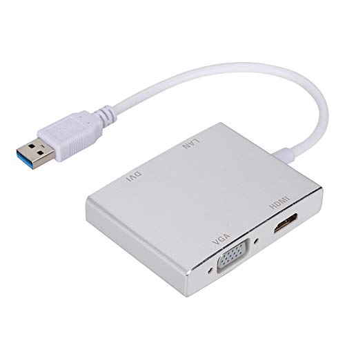 ASHATA USB 3.0 to HDMI and VGA, Multi-Functional Aluminum Alloy USB 3.0 to VGA/HDMI/LAN/DVI Converter Adapter