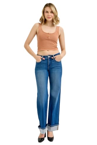 SALT TREE Risen Jeans - Tummy Control Mid Rise Wide Cuffed Jeans - PW21181