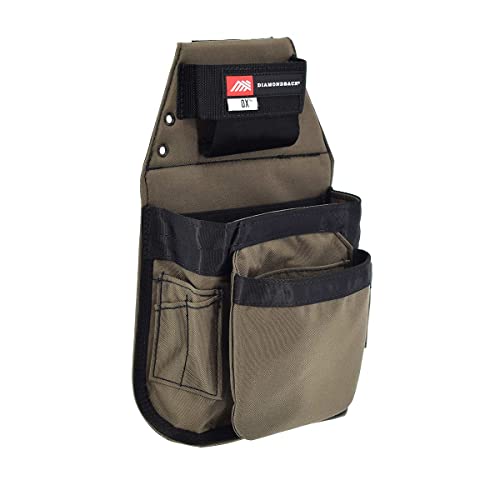 The Diamondback Ox 2.0 Tool Pouch, Ranger Green, Right Side | Speed Square Tape Measure, Framers, Carpenters, Metal Workers, Electrician, 2 Pockets, 3 Tool Slots, 1 Loop, 15"X9.5"X3" #TOP7