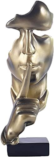 Silence is Golden Thinker Statue - Handmade Creative Abstract Keep Silent Figurine ,Creative Room Home, Modern Office Decor (Copper)