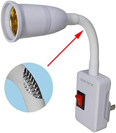 STBTECH E27/E26 Plug in Light Socket Adapter with On/Off Switch, Flexible Neck Extension Lamp Bulb Holder Converter for Night Light Bedside lamp Wall lamp Bases