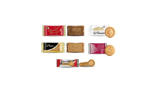 Emmepi Dolci - Biscotti Assortiti Monoporzione Confezionati Singolarmente, 180 pezzi totali in 5 varietà. Biscottini da caffè fatti in Italia, ricetta tradizionale.