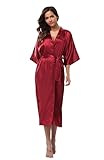 Vogue Bridal Womens Satin Robes, Long Kimono Bathrobes for Women Bridesmaid Bride, Lightweight Wedding Party Robes Sleepwear, Wine Red, Small