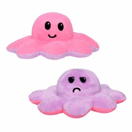 Image of FLEEVO Reversible Octopus Plush Toy - Two-Sided Happy & Sad Flip Soft Toy for Kids, Girls, Couples & Desk Decor, 12 cm