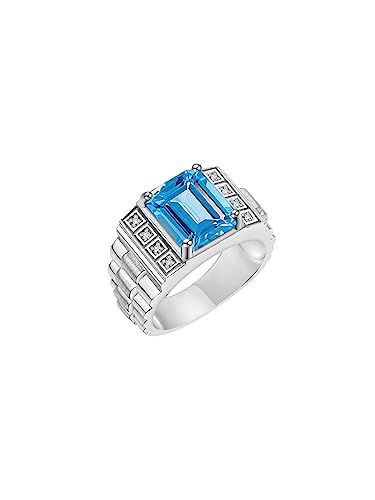 Rylos Designer Emerald Cut Blue Topaz & Diamond Ring - December Birthstone* #TOP2