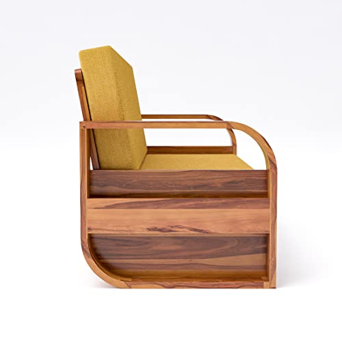 Image of Douceur Furnitures Solid Sheesham Wood 3 Seater Sofas | Three Seater Sofa for Living Room, Cafe, Office | (Honey Teak Cushion Mustard Yellow)