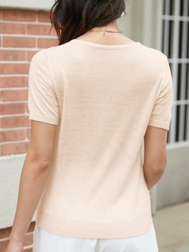 SANGTREE Womens Short Sleeve Sweaters V Neck Knit Tops Casual Soft Pullover Sweaters3
