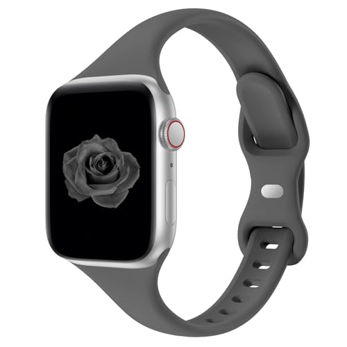 Image of Thin Slim Band Compatible with Apple Watch 38mm 40mm 41mm 42mm 44mm 45mm 46mm 49mm, Replacement Silicone Sport Strap for iWatch Series 11 /10 /9 /8 /7 /6 /5 /4 /3 /2 /1 Ultra SE Women Men, Space Gray