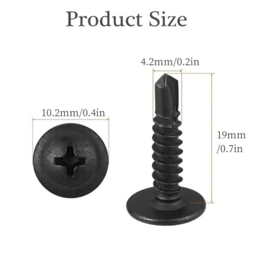 KAEGOUSY 100PCS Self Drilling Screws 4.2x19 mm Black Wafer Head Screws Wafer Head Screws Steel Self Tapping Screws for Wood Drywall Metal Plastic Panels Sheet Metal - Image 4