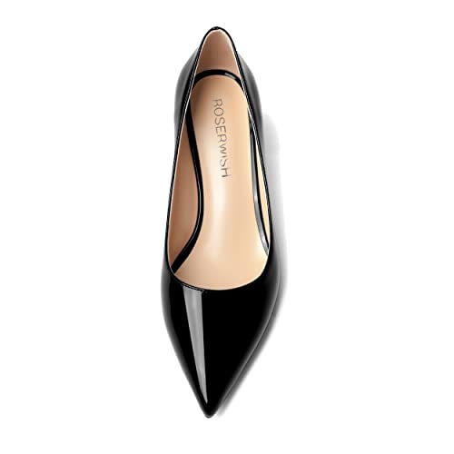 ROSERWISH Womens Slip On Patent Pointed Toe Dating Chunky Low Heel Pumps Dress Shoes 2 Inch3