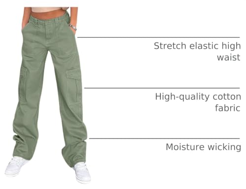 Image of Lepunuo Cargo Pants for Women High Waisted Casual Pants Baggy Stretchy Wide Leg Y2K Streetwear with 6 Pockets