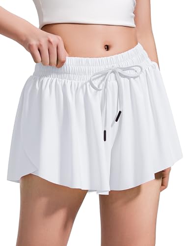 Image of BOOPH Girls Flowy Shorts Kids Athletic Butterfly Shorts with Pockets 2-in-1 | Running Tennis Sports Shorts for Girls 5-14 Years