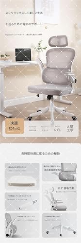KryZaro背もたれ付き家庭用コンピューターチェア 人間工学設計 長時間座り心地 ゲーミングチェア 腰保護機能 学習用チェア オフィス兼用 (白フレーム、グレーネット,ヘッドレストなし) [3]