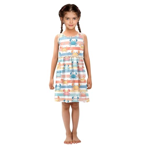 KLL Striped Pattern Cute Watercolor Crabs Girls' Dress Cute Beach Sundress Spring Summer Cotton4