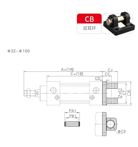Soporte de cilindro SC63 con base fija CA y conector de doble oreja 7
