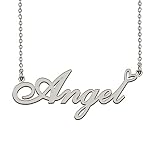 HUAN XUN Dainty Friendship Name Necklace Silver for Girls with Heart Pendant Angel