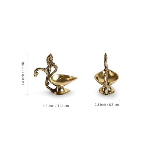 Image of ExclusiveLane 'Peacock' Brass Table Diya for Puja Room Mandir (Pure Brass, 1 Wick, 4.3 Inches, 18 ML, 0.2 Kg)| Brass Diya for Puja Room Brass Ghee Diya for Puja Aarti Diya Table Diya for Home