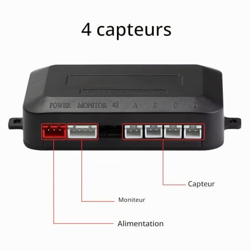 Radar de Recul Voiture, Aide au Stationnement avec 4 Capteurs de Stationnement Arrière avec Buzzer Affichage LED (4 Capteurs, Argenté) – vue 2