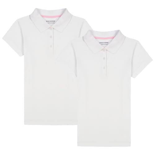 DOCKERS Girls School Uniform Short Sleeve Soft Jersey Polo, 2-Pack, White, 8-10 by DOCKERS - Used condition - US$18.07
