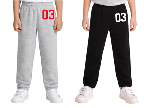 Image of Boys Grey-3 and Black-3 Cotton Blend Printed Track Pant (Pack of 2)