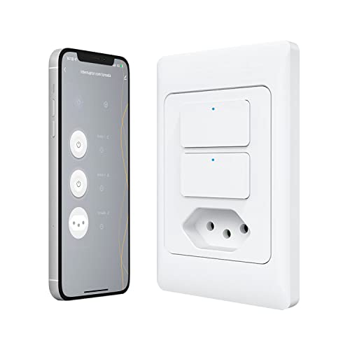 AGL Interruptor com 02 teclas + tomada WiFi inteligente, compativel com Alexa, bivolt, Branca