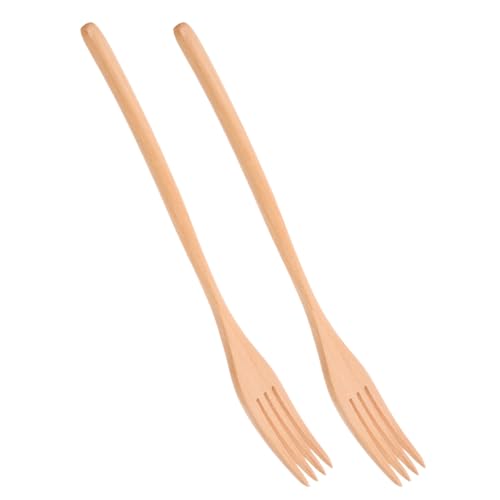 BIUDECO Forchette da Insalata in Legno 2 Pezzi, Forchettone da Cucina Artigianale per Servire e Mescolare, Utensili Riutilizzabili in Legno Naturali per Frutta, Pasta e Insalate, Adatte